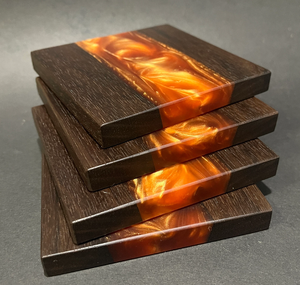 Sous-verre en bois de résine époxy fait à la main fournisseur de gros meilleur prix vente en vrac chaude sous-verre en résine noire et en bois - Product Image 5