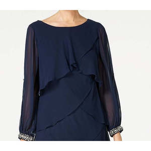 S.L. Abito da donna in chiffon a balze a maniche lunghe, taglia 18, blu navy, con vita naturale, modello A-Line - Product Image 3