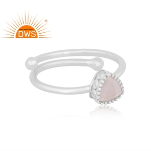 แหวนพลอยมูนสโตนสีขาวธรรมชาติเงินสเตอร์ลิงเครื่องประดับแบบวางซ้อนกันได้ - Product Image 3