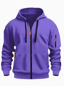2025 hommes sweat à capuche zippé poche kangourou couleur unie manteau automne hiver Style sport décontracté doublé polaire Anti-boulochage - Product Image 3