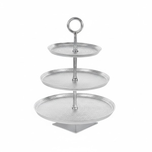 Support à gâteau moderne à 2 niveaux en métal doré, support à cupcakes rond en aluminium, présentoir élégant pour desserts martelé pour la décoration de la maison - Product Image 6
