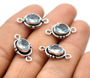 Argent antique et plaqué or 18 carats topaze bleu clair connecteur à Double boucle 21X11mm NC70 fabrication de bijoux lot de résultats de charme - Product Image 3