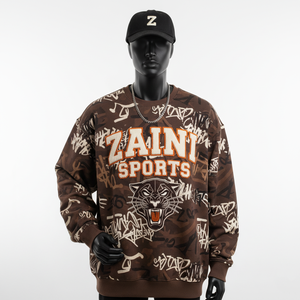 Sudadera Extra Grande de Felpa Gruesa de 350 GSM con Estampado de Grafiti de Camuflaje Marrón con Parche Bordado, Sudaderas Básicas - Product Image 1