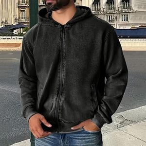 Sudadera Clásica con Cierre y Lavado Ácido, Unisex, Estilo Urbano Vintage, Oversize, Felpa de Algodón de Primera Calidad, Corte Regular, Estilo Otoñal - Product Image 2