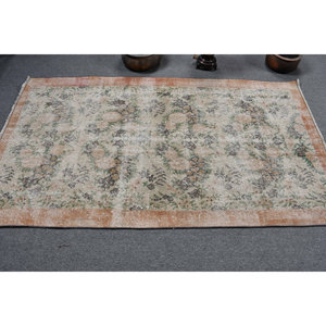 Vintage 3.7ft X 6.4ft tapis de laine turque Beige marron Patchwork Design technique de tissage plat pour les décorations de salon 4m Latex - Product Image 3