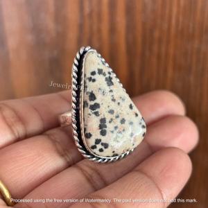 Anillos de Plata de Ley con Jaspe Dálmata Natural de Alta Calidad, Anillos de Moda con Piedras Preciosas de Latón al por Mayor, Joyería Impermeable - Product Image 3