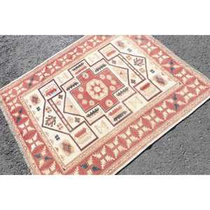 พรมตุรกี, พรมวินเทจขนาด 4x4.8 ฟุต, พรมขนสัตว์ลายสัตว์สีแดง - Product Image 4