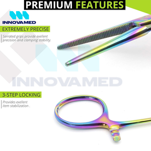 Nouvelle pince hémostatique multicolore avec manuel en acier à mâchoires dentelées avec support en ligne Instruments chirurgicaux à verrouillage droit - Product Image 4