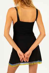 Vestido de noche acampanado transpirable antiestático sin mangas, vestido hasta la rodilla de flores adornadas con logotipo frontal, silueta recta - Product Image 6