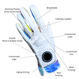 Gant de golf extérieur personnalisé en cuir véritable, respirant, à doigts complets, antidérapant, léger, pour la main gauche, avec logo personnalisé, unisexe - Product Image 4