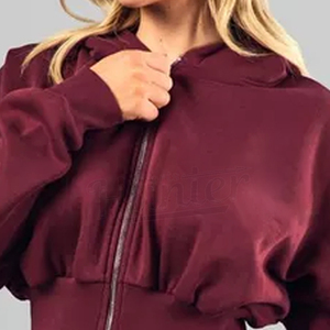 เสื้อฮู้ดผู้หญิงผ้าฝ้ายโพลีเอสเตอร์สีเรียบ - Product Image 5