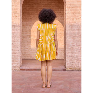 Striped Midi <b>Dress</b> with Dropped Waist and Ruffles for Women - Product Image 4