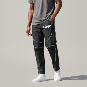 Pantalons de survêtement décontractés en toile respirante antistatique à jambes larges, style streetwear, à la mode, avec ceinture élastique, patchwork, noir - Product Image 5