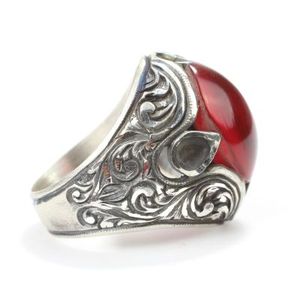 Bague pour homme en argent sterling 925, ovale, ambre rouge feu naturel, style hip-hop tendance, sertissage clos, idée cadeau élégante - Product Image 4