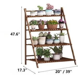 Présentoir à fleurs pliable en bambou à 4 niveaux pour plantes d'intérieur et d'extérieur Fourniture de jardin - Product Image 3