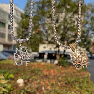 Pendentif personnalisé serti de pierres 24/7/365, Moissanite VVS1, plaqué or 14 carats, argent 925, luxe, tendance, hip hop, cadeau pour homme - Product Image 3