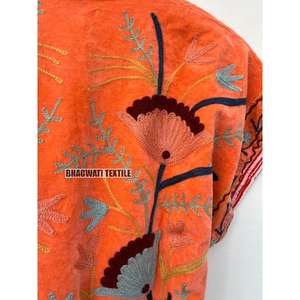 Vestes Sujani orange brodées à la main Broderie traditionnelle indienne Respirant Plus Size doublé de viscose Très beau" - Product Image 4
