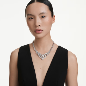 Luxury Silver Crystal Bridal <b>Statement</b> <b>Necklace</b> for Women CZ Diamond Wedding Jewelry - Product Image 2