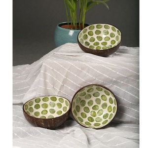 Handmade <b>Large</b> Wooden <b>Serving</b> <b>Bowl</b> with Floral Enamel Interior Eco-Friendly Kitchenware Decorative Salad Fruit <b>Bowl</b> Leaf Decor - Product Image 2