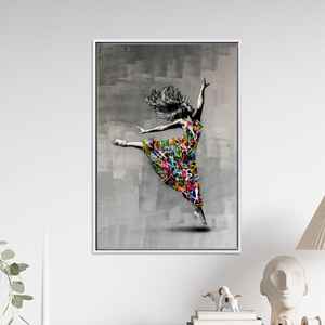 Graffiti Dancer Canvas <b>Poster</b>: Vibrant Street Art Print for Modern Decor,WHITE <b>FRAMED</b> CANVAS - Product Image 1