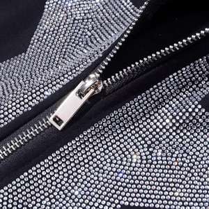 Sudadera con capucha de gran tamaño con cremallera de cara completa Negra Y2K unisex, jersey de hombre con diamantes de imitación, sudadera con cremallera completa personalizada de peso pesado de gran tamaño - Product Image 4