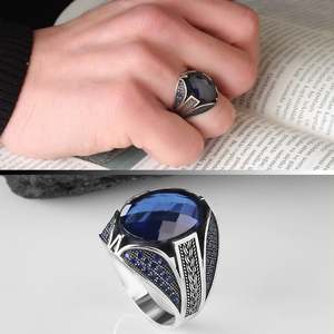 Wholesale Azuris VALKH1201 925 Sterling Silver Ottoman Style Men's <b>Ring</b> with Naturel Stone Agate Handmade Turkey - Product Image 3