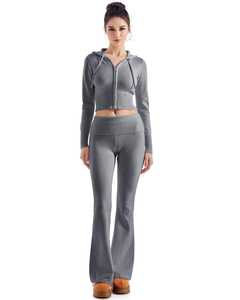 Wholesale Winter Printed Retro Y2K <b>Women's</b> Athleisure Outfit Solid Pattern Hooded <b>Collar</b> Flared Pants Hoodie Custom Logo Casual - Product Image 6