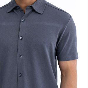 Chemise à boutons d'été 100% coton pour hommes, tissu popeline anti-rides respirant, personnalisable, imprimé gris, PC Jersey 5XL ODM - Product Image 3