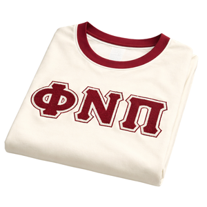 Camiseta Phi Nu Pi Premium Kream-Chenille con letras bordadas, talla estándar, algodón premium, ropa de fraternidad griega - Product Image 6