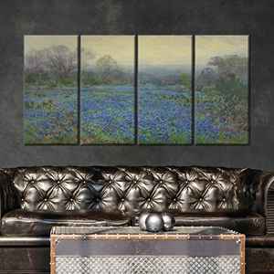 Toile imprimée décorative : Scène de prairie aux fleurs sauvages d'inspiration impressionniste, 4P : Prête à accrocher - Product Image 1