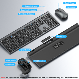 طقم لوحة مفاتيح وفأرة لاسلكية نحيفة للغاية بـ 110 مفتاح مع مفتاح مقص وتقنية 2.<span class=keywords><strong>4</strong></span> جيجاهرتز ودقة 1600 نقطة في البوصة للاستخدام المكتبي بسعر المصنع - Product Image 5