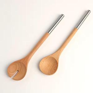 Cuillère et fourchette à salade en acacia Ustensiles de service personnalisés Couverts en bois Serveurs à salade de fruits Ustensiles de cuisine Outils à salade Ménages - Product Image 3