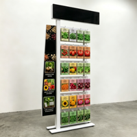 Présentoir commercial sur pied avec affiche latérale, en métal, multi-niveaux, pour sachets de graines de légumes, pour magasin de détail