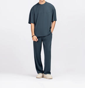 Pantalon de survêtement ample pour homme de haute qualité, en toile épaisse 100% coton, avec logo brodé personnalisé, style streetwear empilé - Product Image 1