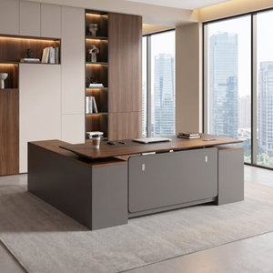 Bureau de direction électrique contemporain en forme de L avec plateau en bois d'ingénierie pour usage domestique ou professionnel, modèle DESK-0014 - Product Image 1