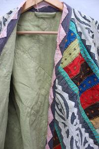 Indian Handmade Kantha Quilted <b>Jacket</b> with Assorted Patchwork & Color Embroidery Cut Work <b>Kimono</b> Letter Pattern <b>Jacket</b> - Product Image 3