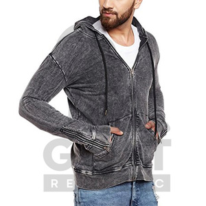 Sweat à capuche pour homme en coton mélangé respirant, style streetwear, vintage, délavé à l'acide, fermeture éclair, poids lourd, vente en gros, personnalisable - Product Image 3