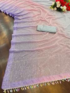 Bollywood Designer Shaded Georgette Saree avec Heavy Crush Sequence Work Blouse Festival Outfit Fabriqué à partir de soie - Product Image 2