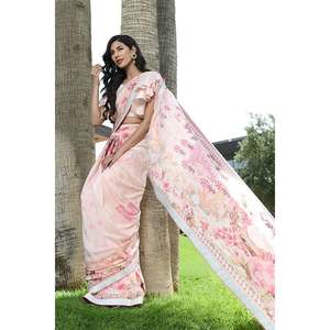 Sari de Chifón con Estampado Floral en Rosa Pastel para Primavera/Verano - Product Image 2