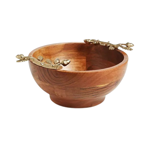 Bol en bois de qualité supérieure avec poignée de conception de fleurs argentées bol de service de soupe à salade de dessus de table hotelware bol de restauration à bon prix - Product Image 5