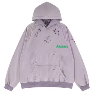 Factory Wholesale High Quality 360g Polyester/Cotton Distressed Regular Fit Pullover Hoodies <b>Drop</b> Shoulder <b>Acid</b> Washed - Product Image 3