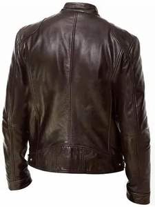 Veste en cuir décontractée de haute qualité pour hommes, logo personnalisé, designer noir, grande taille avec col montant, veste pour hommes - Product Image 2