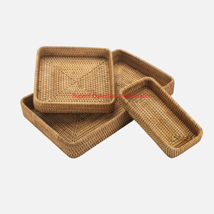 Bandeja de servicio rectangular de ratán Natural tejida a mano con asas, bandeja decorativa para decoración del hogar, bandeja de mesa de té y café - Product Image 3