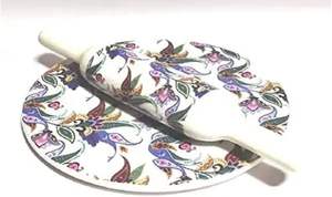 Juego de Chakla Belan de Madera con Diseño Floral Ecológico, Tabla de Mármol para Uso en la Cocina, Objeto Coleccionable Indio - Product Image 4