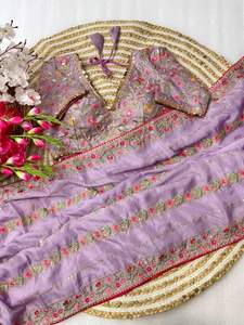 Nouvel arrivage Dernier design Saree en soie Teby pure et douce avec bordure et passepoil Broderie 3 mm Travail de séquence Grossiste d'Inde - Product Image 5