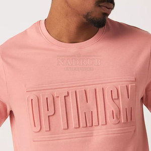 T-shirt texturé en relief avec lettres en relief et t-shirt respirant en coton mélangé lisse - Product Image 5