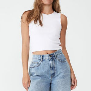 Venta al por mayor de mujeres personalizadas Jersey Casual Tops 14 colores de cuello redondo sin mangas Crop Tank transpirable Casual Tops en blanco - Product Image 4