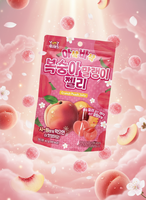 Groothandel 40g Roze Fruitige Dubbeltextuur Perzik Gummy Candy OEM Bulk Jelly Pudding Zakje Yum'z Bites Zuid-Korea Klaar om te eten 12 maanden houdbaar