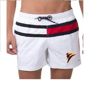 men cotton nylon polyester Custom logo all over printing embroidery combined fabric white beach shorts pants for men