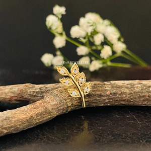 14K Solid Gold Natural Diamond Leaf <b>Earring</b> Fine Jewelry. - Product Image 4